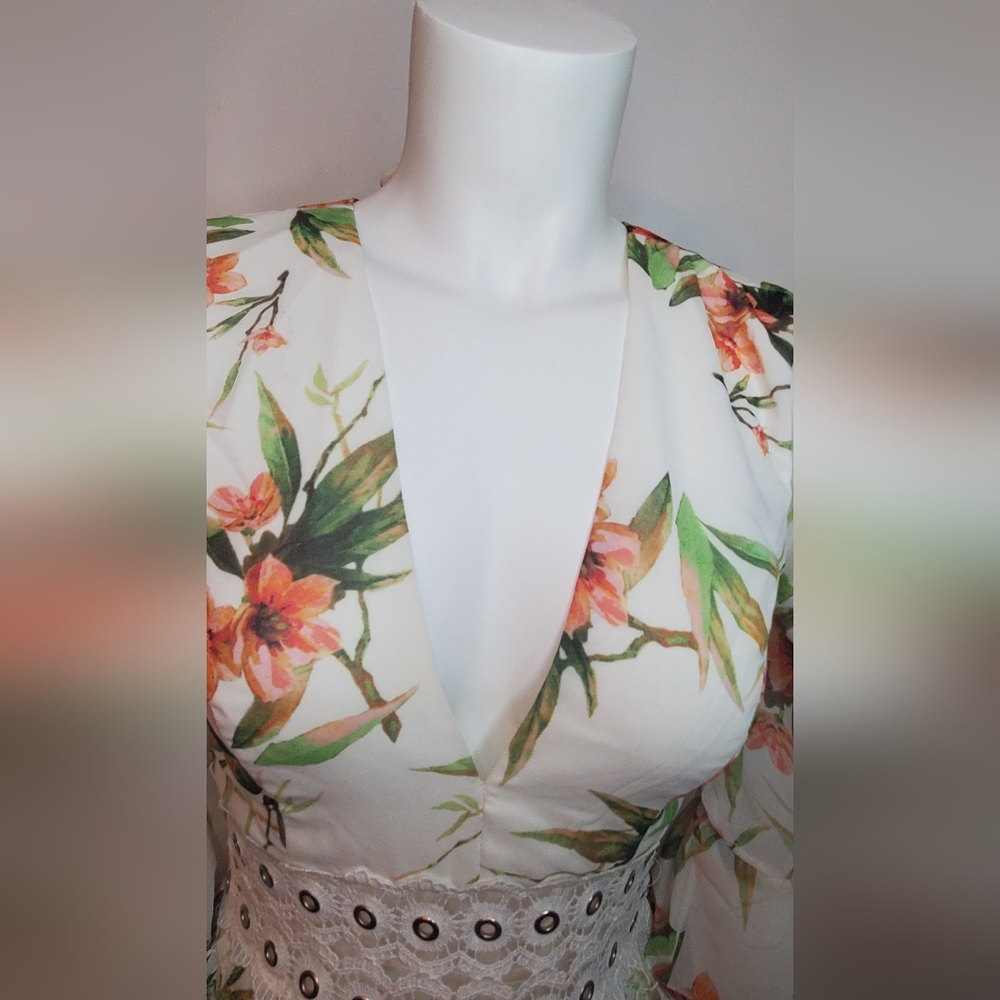 PatBO Size 6 "Wild Flower" Printed White Lace Mini Dress - Picture 4 of 14